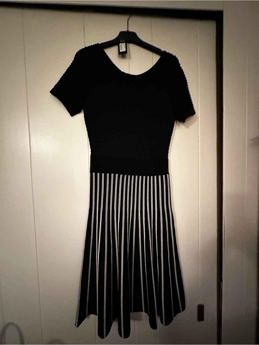 Maje Black and White Midi Knit Dress